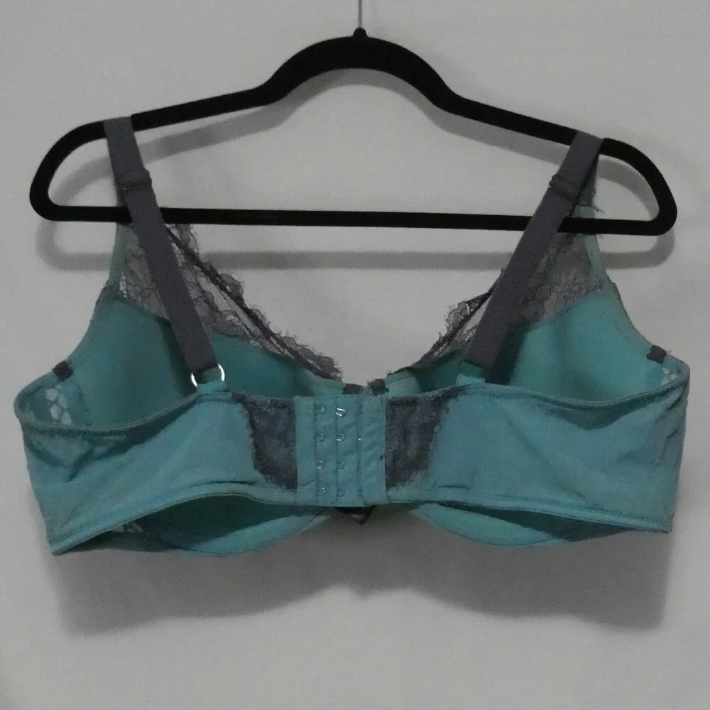AG - ASHLEY GRAHAM | 40 DDD | Elegant Grey and Turquoise Lace Patterned Bra - Picture 2 of 16